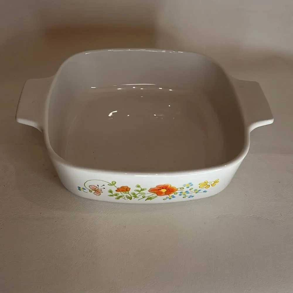 Corning Ware Pan 1 Liter Baking Serve Dish Pan  Ovenware With Lid Floral Handle